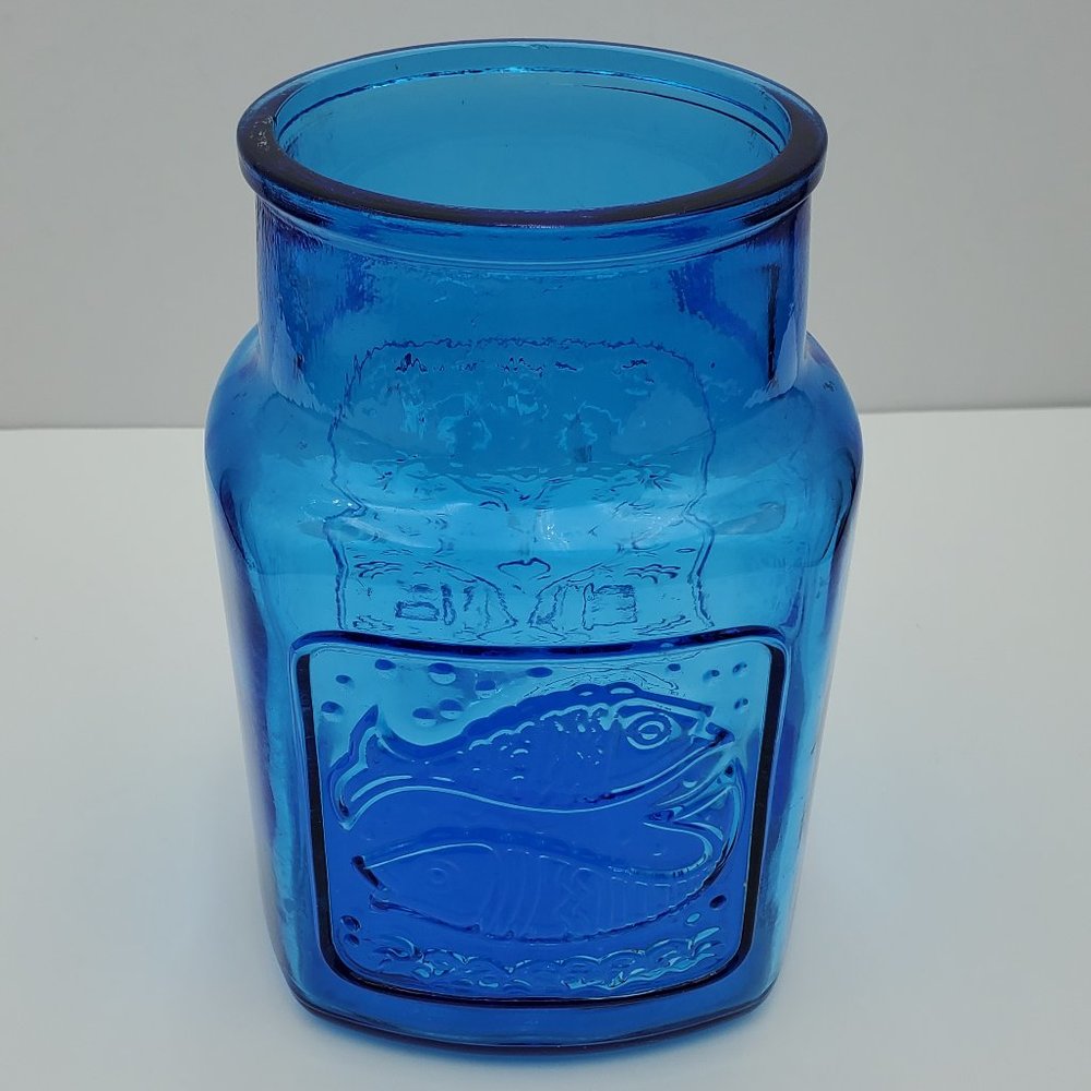 Wheaton Blue Glass Pisces Dove Bird Heart Apothecary Medicine Jar